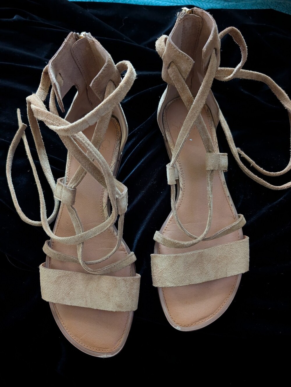 Franco Sarto Beige Suede Lace-Up Gladiator Sandals